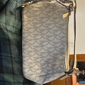 Michael Kors Cream Logo Pattern Crossbody with Gold Hardware